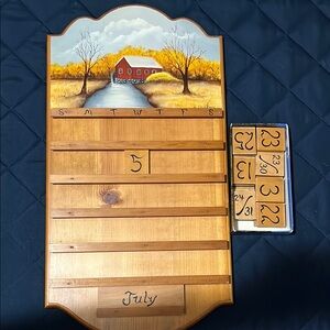 Wooden Perpetual Calendar with Scenic Artwork